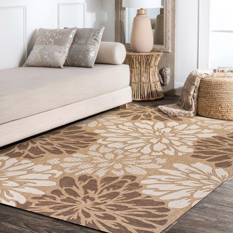 3' x 5' Zinnia Modern Floral Textured Weave Indoor/Outdoor Area Rug, Brown/Cream - JONATHAN Y