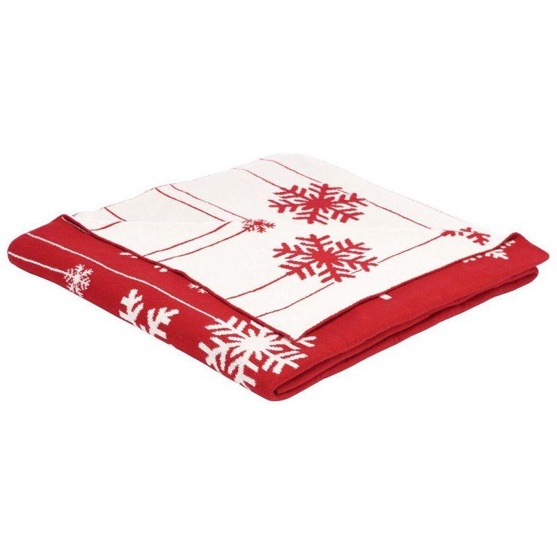 Red and White Reversible Cotton Snowflake Throw Blanket