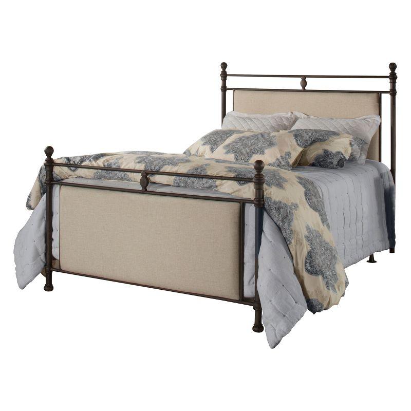 King Rustic Brown Metal and Linen Upholstered Bed with Headboard