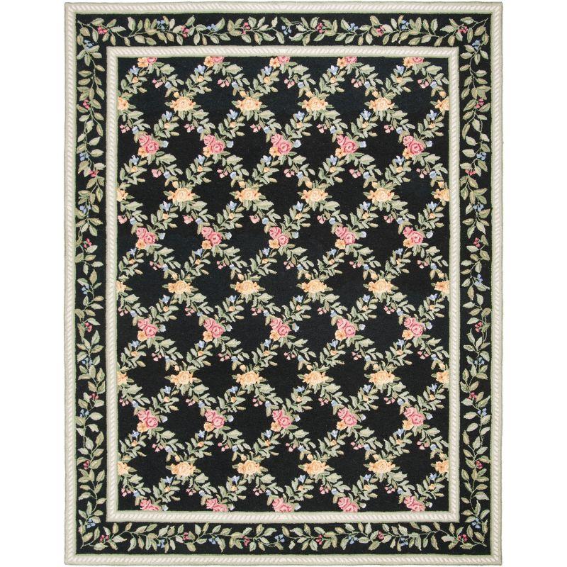 Chelsea Black Floral Hand-Knotted Wool Area Rug