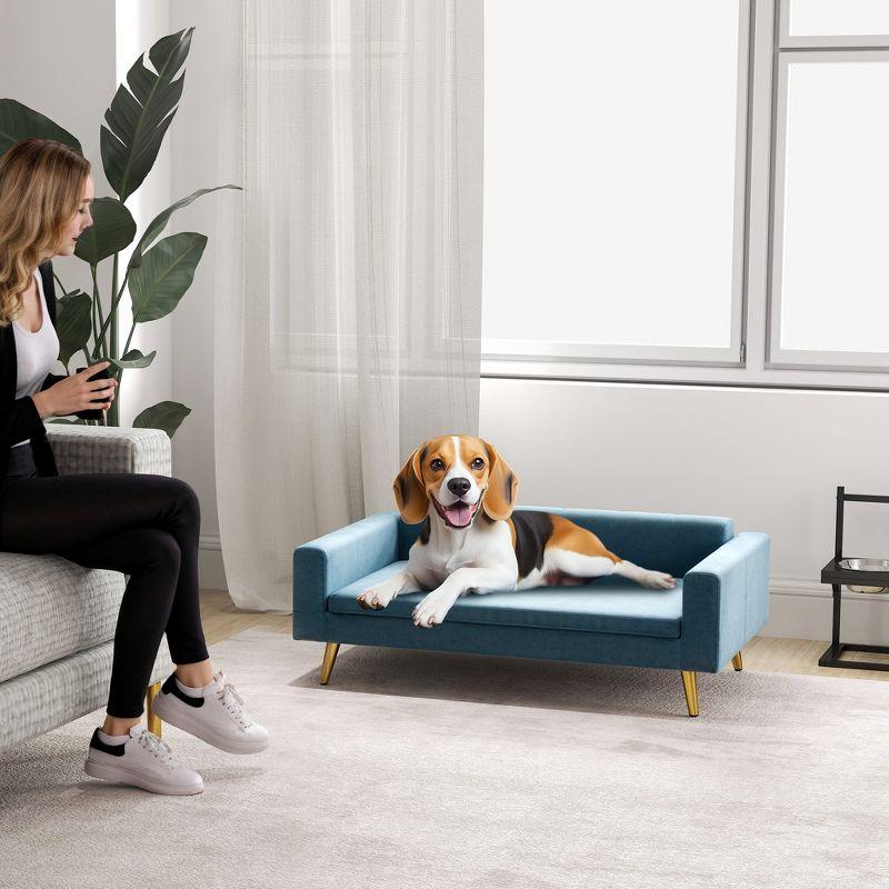 PawHut Pet Bed, Cat or Dog Sofa, Modern Velvety Dog Couch for Small to Medium Dogs, Includes Removable & Washable Cushions, Dark Blue