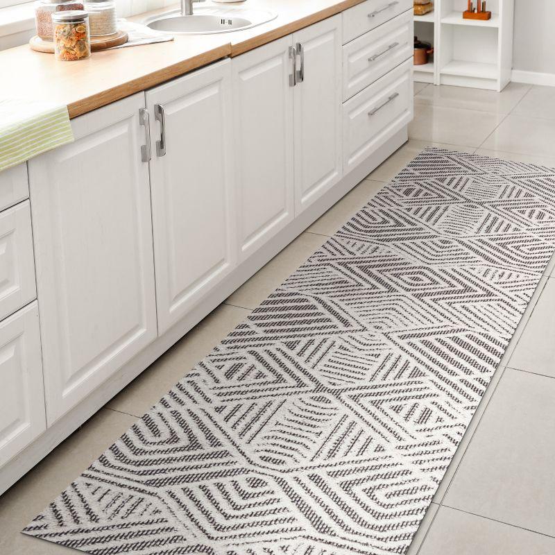 2'x8' Jordan High-Low Pile Art Deco Geometric Indoor/Outdoor Runner Rug, White/Black - JONATHAN Y