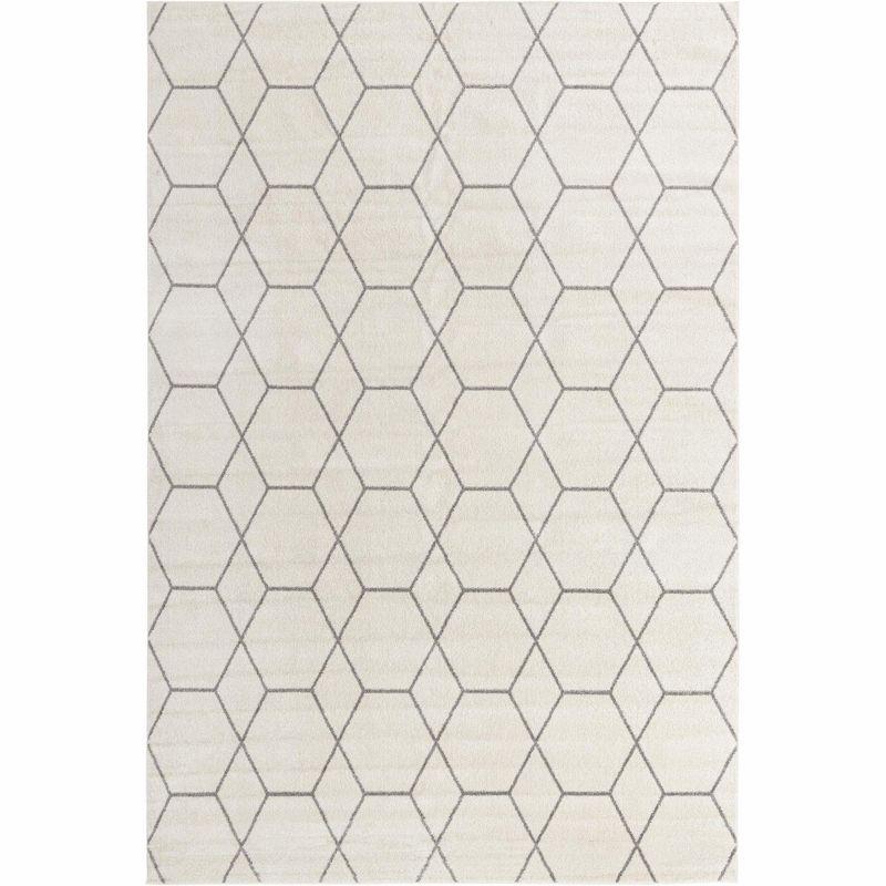 Ivory and Gray Synthetic 4' x 6' Trellis Area Rug