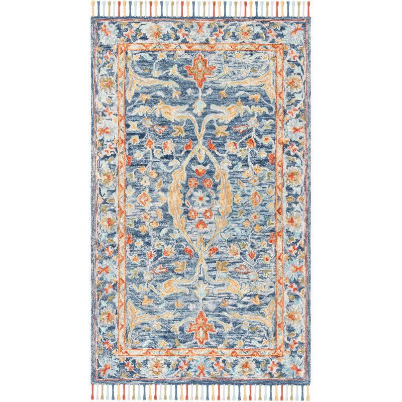 Aspen W/ Tassels APN116 Hand Tufted Indoor Area Rug - Blue/Rust - 5'x8' - Safavieh