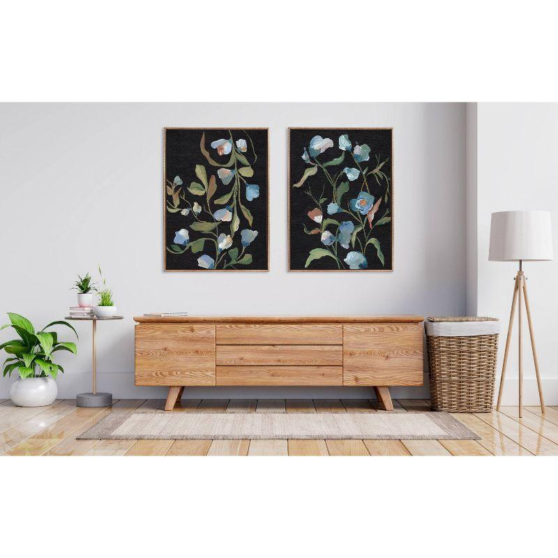 Sylvie Blue Floral Beaded Gold Framed Canvas Wall Art Set