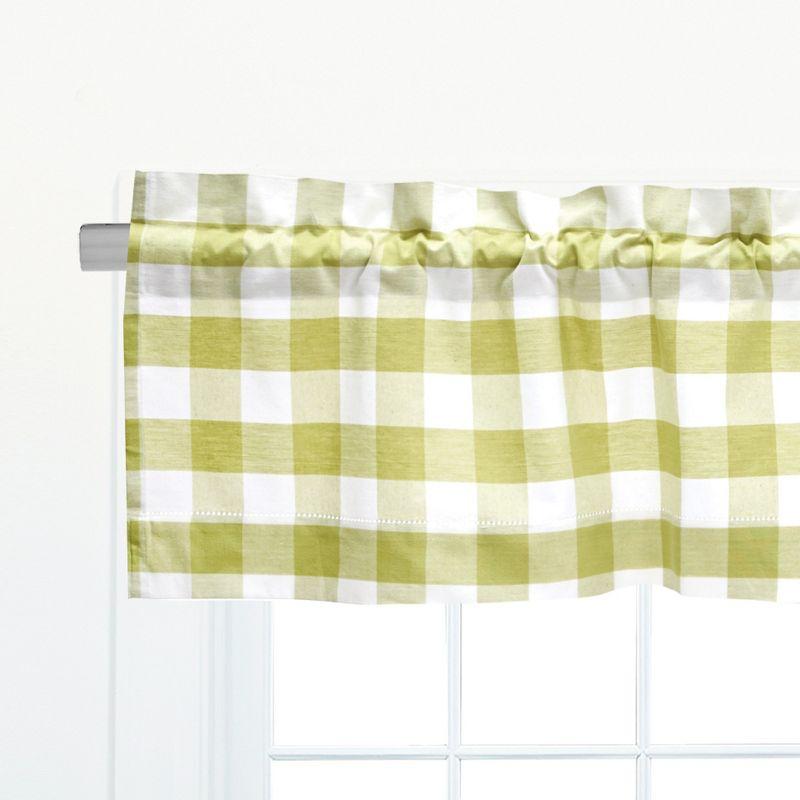 Green and White Cotton Checked Rod Pocket Valance Set