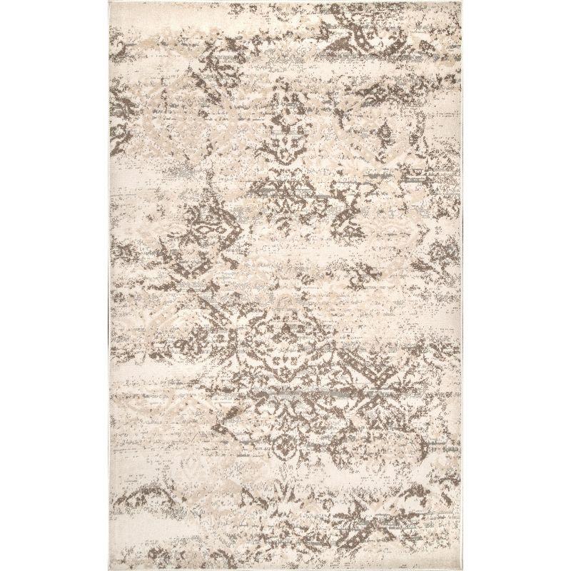 Beige Floral Synthetic Easy Care Area Rug