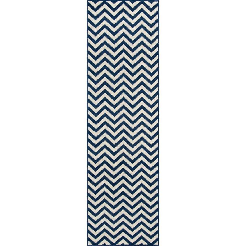 Nautical Luxe Blue Outdoor Chevron Runner Rug 27" x 6"