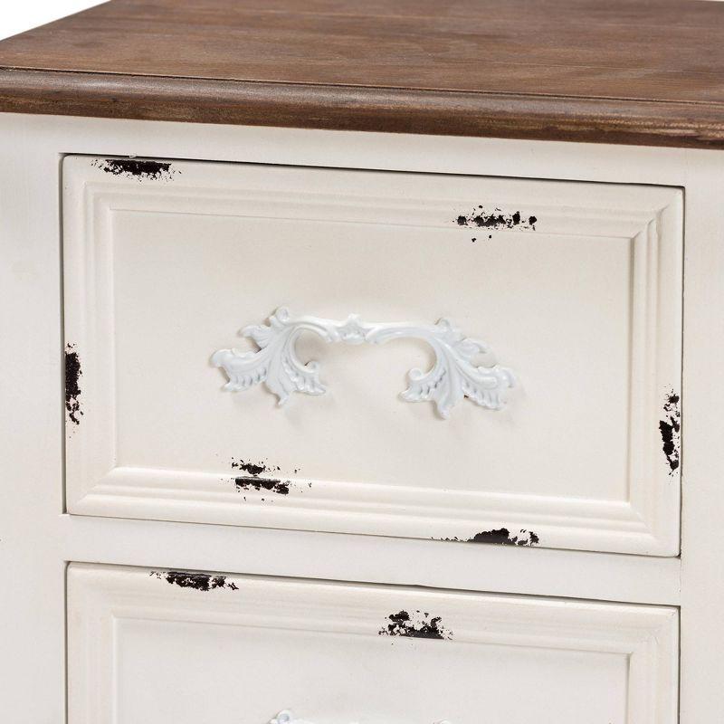 Levron Two-Tone and Antique Wood 2 Drawer Nightstand Walnut Brown/Antique White - Baxton Studio: Bedside Storage Table