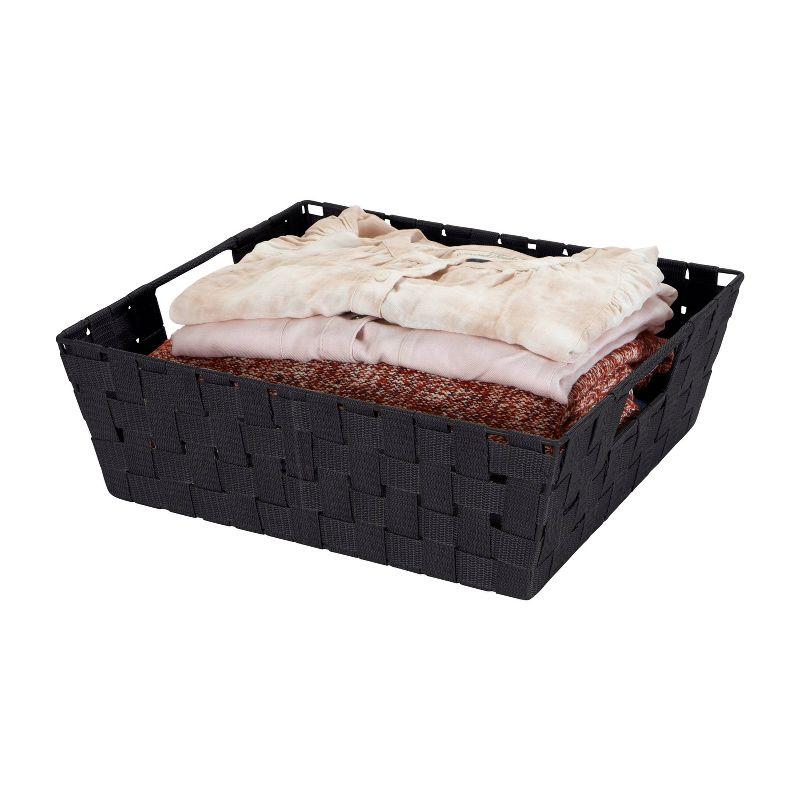 Simplify Large 13" Woven Strap Storage Bin Black: Portable Decorative Storage with Handles for 13 Inch Cube System