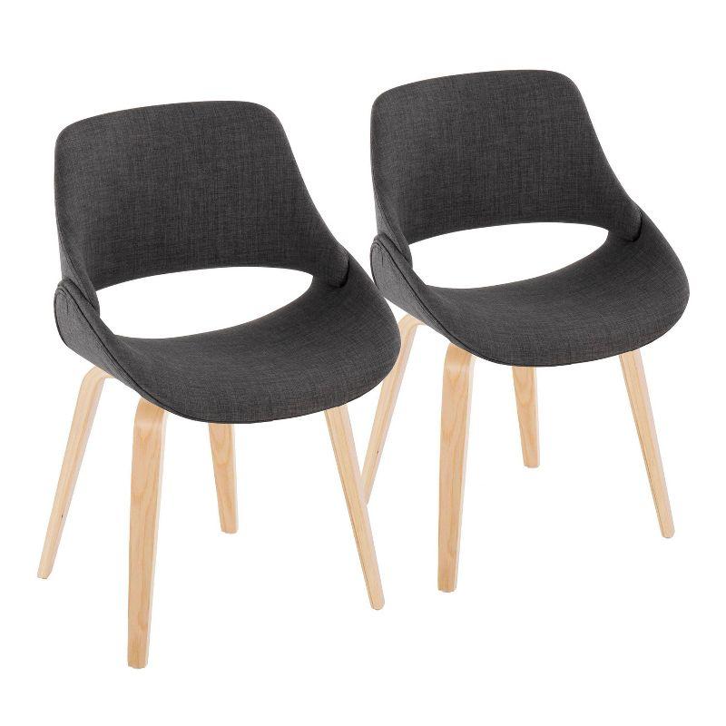 Set of 2 Fabrico Dining Chairs Natural/Charcoal: LumiSource, Upholstered Bent Wood Legs, Scandinavian Style