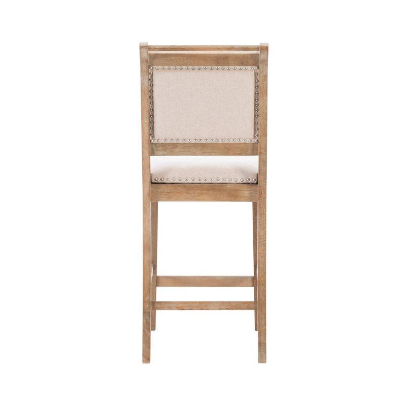 Natural Wood Counter Stool with Stripe Upholstery