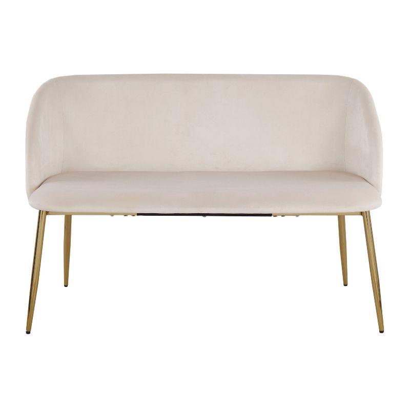 Glamorous White Velvet Curved Bench with Gold-Tone Legs