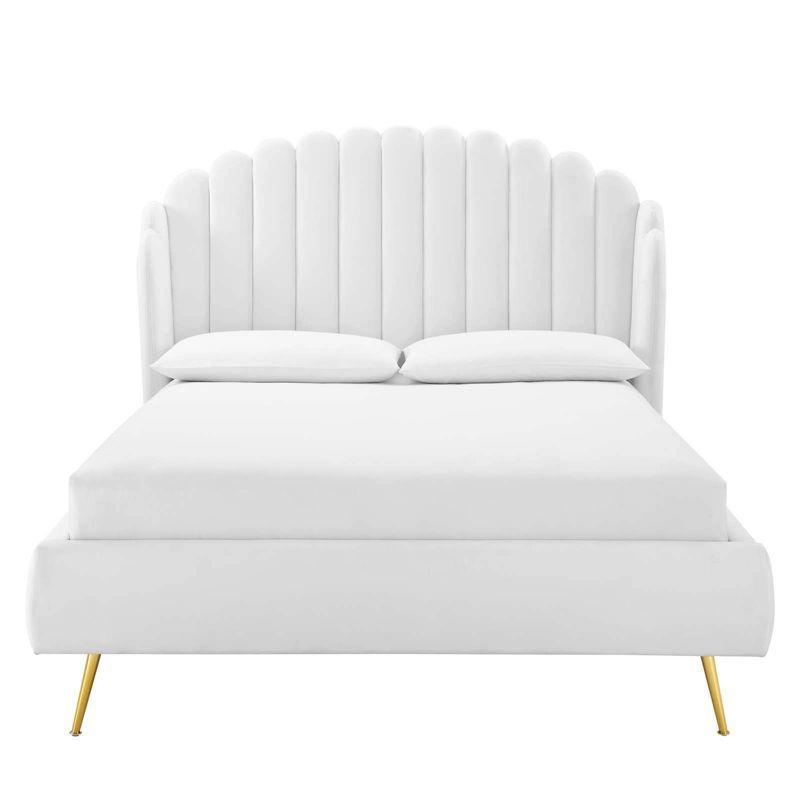 Queen Lana Performance Velvet Wingback Platform Bed White - Modway: Gold Metal Legs, No Box Spring Needed