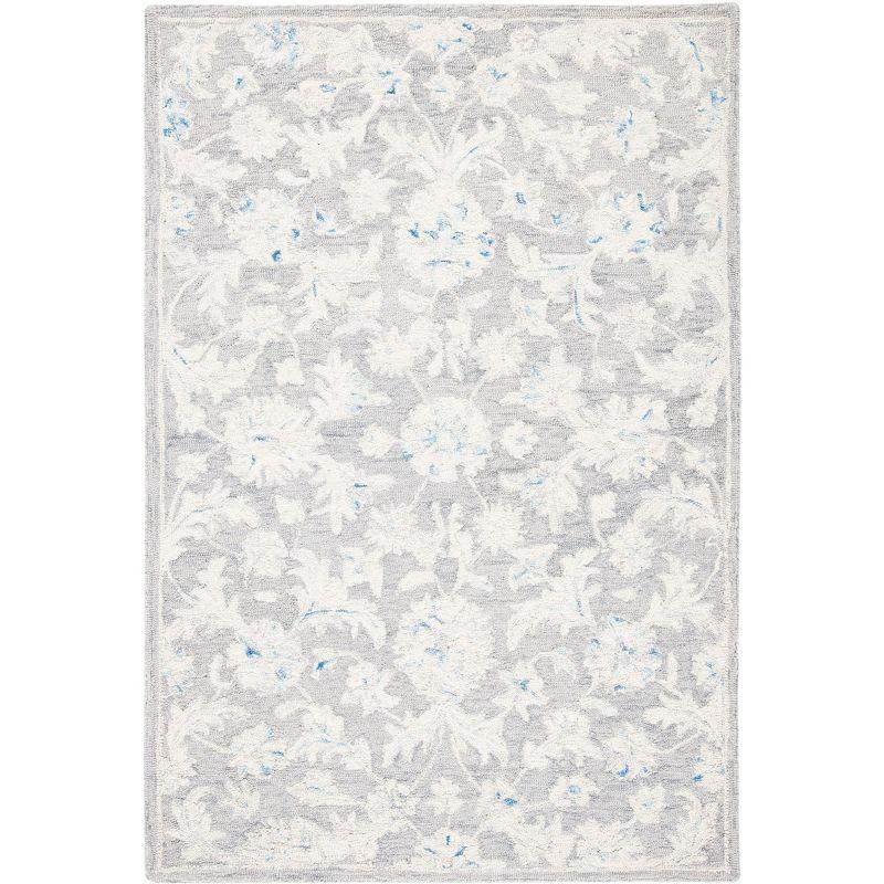 Grey and Ivory Hand-Tufted Wool and Cotton Area Rug, 4' x 6'