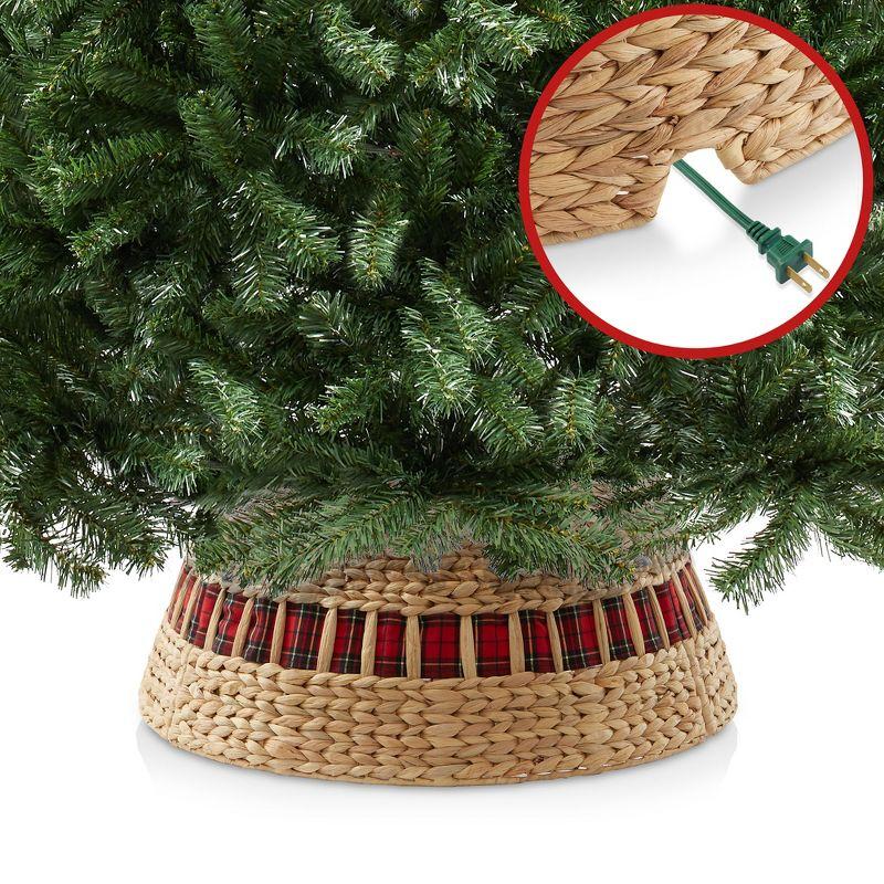 Casafield 24-Inch Water Hyacinth Christmas Tree Collar, Woven Farmhouse Tree Base Cover with Cord Cut Out, Natural