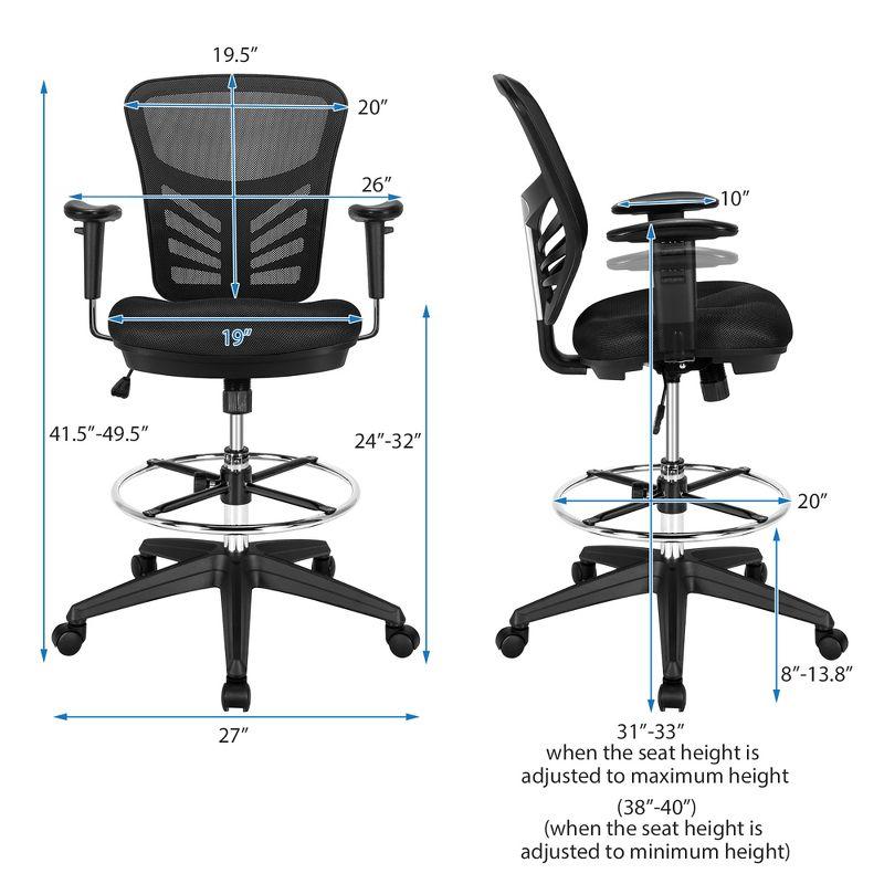 Costway Mesh Drafting Chair Office Chair w/Adjustable Armrests & Foot-Ring