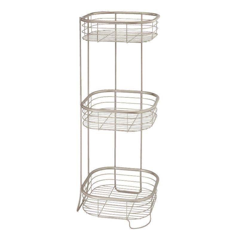 iDesign Satin Silver 3-Tier Freestanding Shower Shelf Organizer