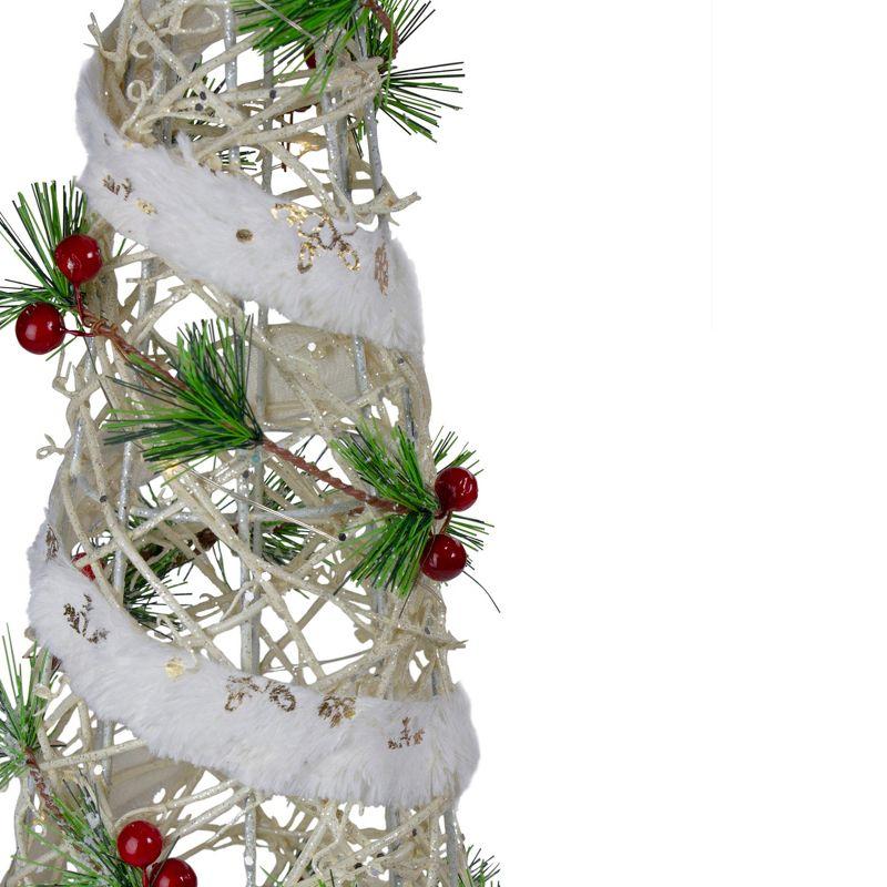 Set of 3 Lighted White Berry and Pine Needle Cone Tree Christmas Decorations