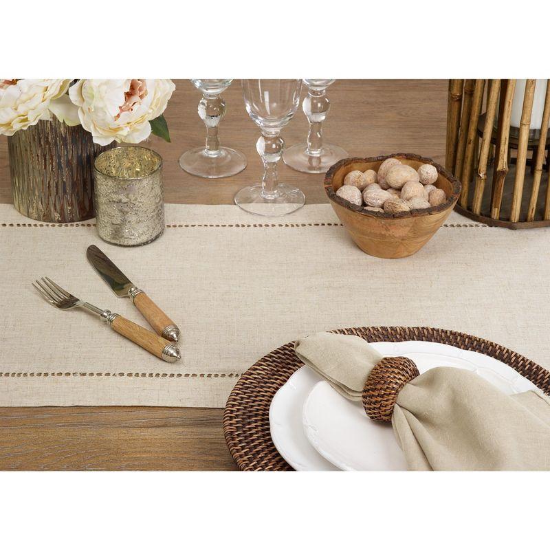 Beige Poly-Linen Hemstitched Table Runner