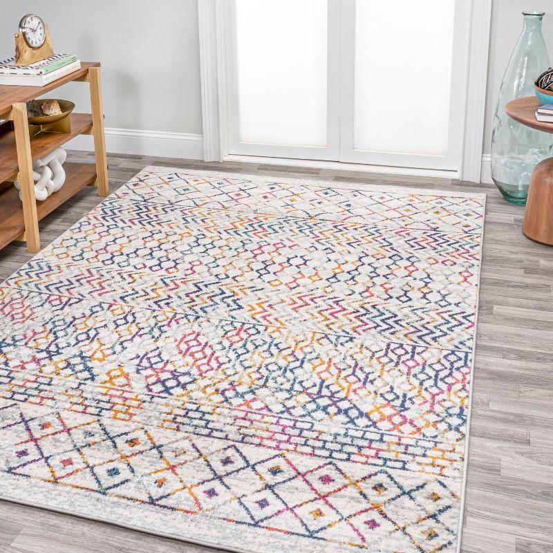 Moroccan Vintage Multi-Cream Geometric 3' x 5' Easy-Care Area Rug