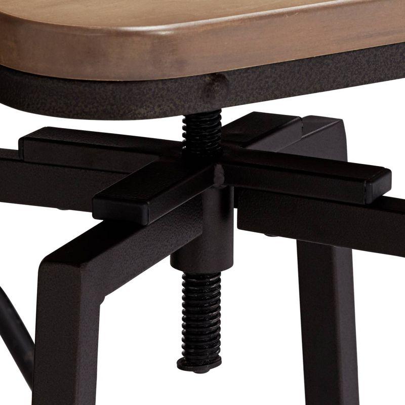 Elm Lane Roark Bronze Swivel Bar Stool Brown 29 1/2" High Industrial Adjustable Light Wood Seat with Low Backrest Footrest for Kitchen Counter Height