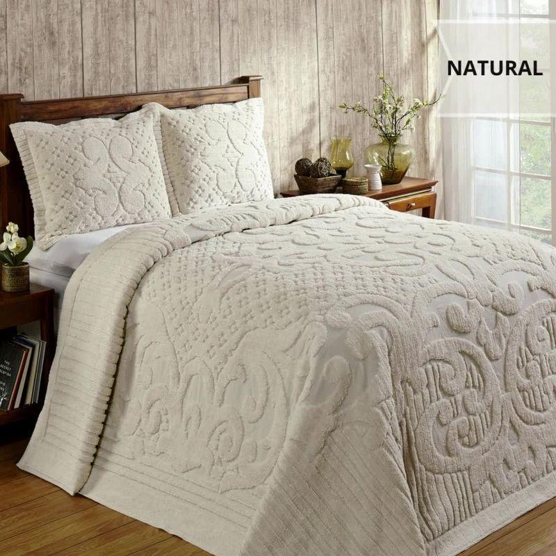 Ashton Collection Chenille Bedspread Set, 100% Cotton Machine Washable Bedding Set, Soft & Breathable Medallion Design Coverlet with Sham, Luxurious All Season Comfort