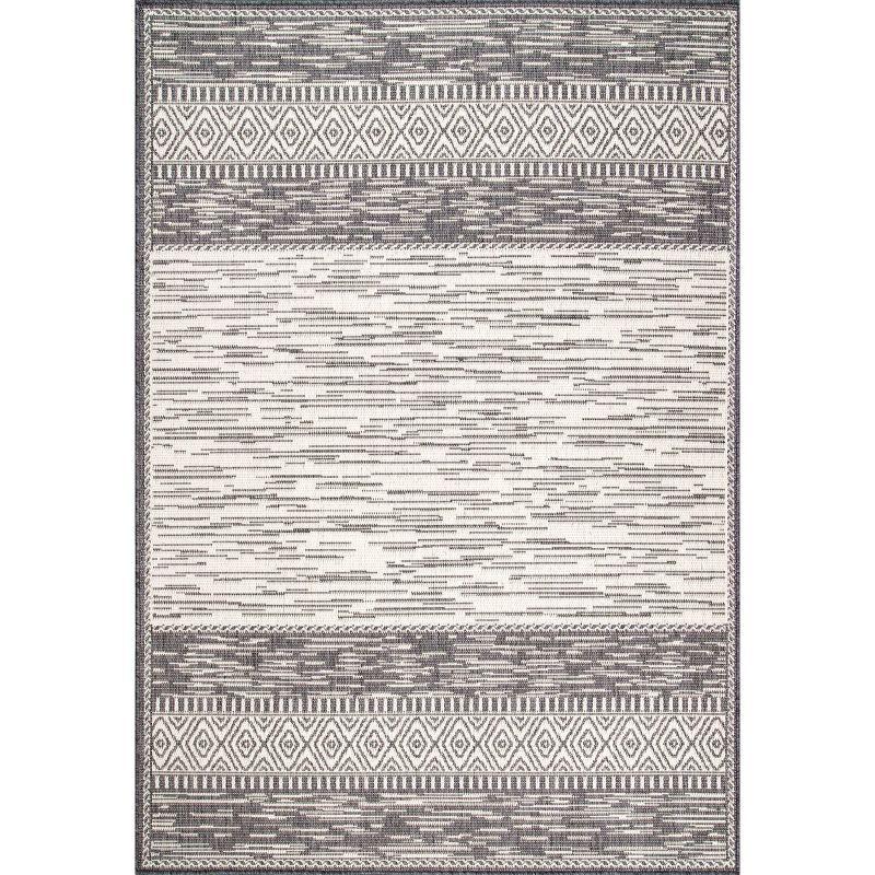 Reversible Gray Synthetic 7'6" x 10'9" Easy-Care Outdoor Area Rug