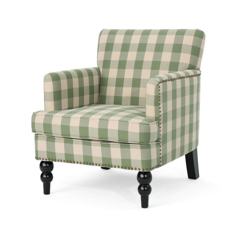 Breezy Hillside Green Checkerboard Handcrafted Wood Club Chair