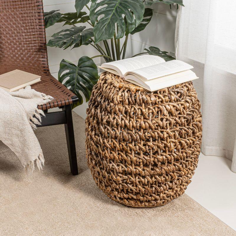 Sage 21" Rustic Bohemian Barrel-Style Abaca/Iron Handwoven Stool - JONATHAN Y