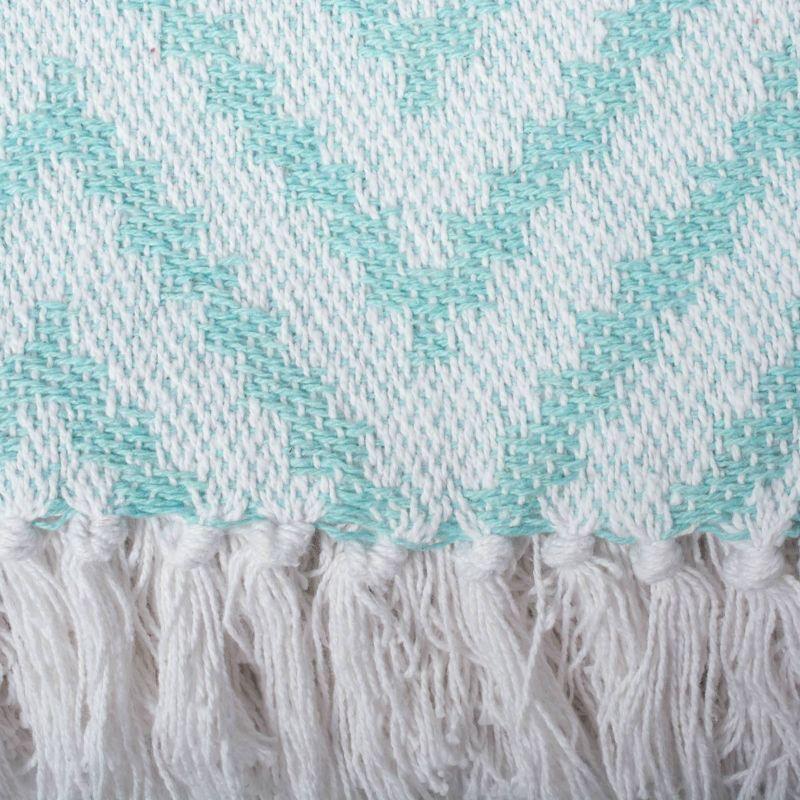 50"x60" Large Chevron Handloom Throw Blanket Aqua - Design Imports: Cotton, Hypoallergenic, Machine Washable