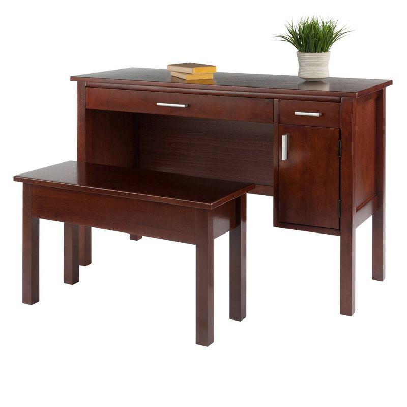 2pc Emmett Desk Set with Bench Walnut - Winsome