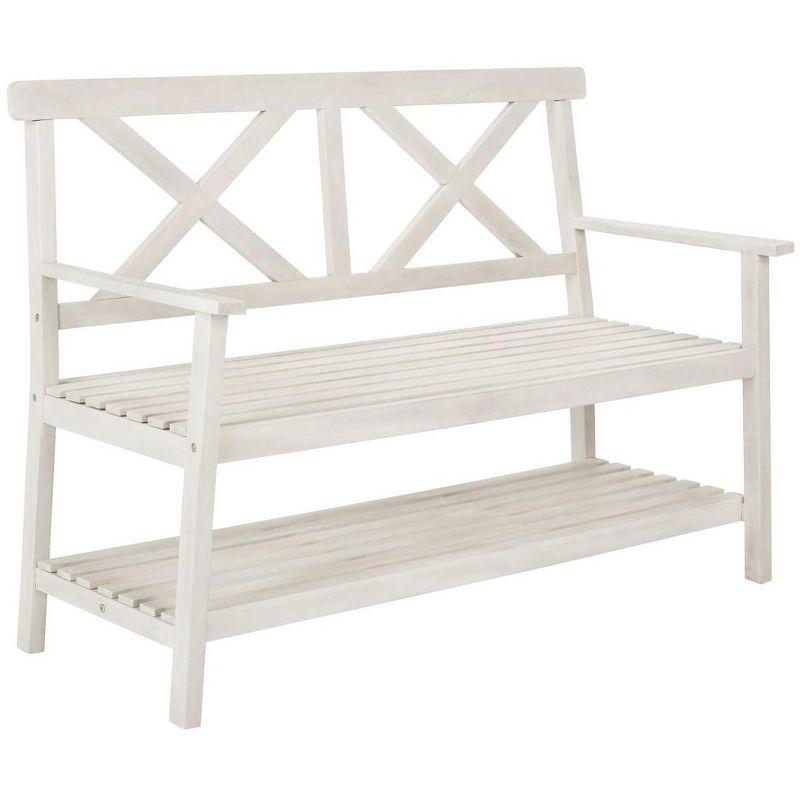 New England Luxe 49" White Acacia Outdoor Bench with Storage