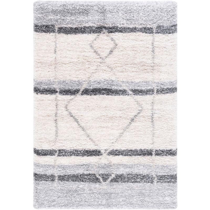 Ivory and Grey Hand-knotted Shag Area Rug 4' x 6'