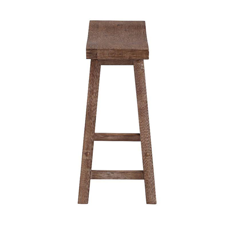 Wooden Frame Saddle Seat Counter Height Stool Brown - Benzara: Transitional Style, Grain Detail, Solid Hardwood