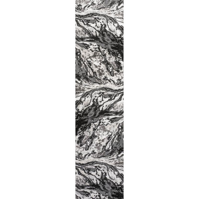 2'x8' Swirl Marbled Abstract, Black/Ivory - JONATHAN Y