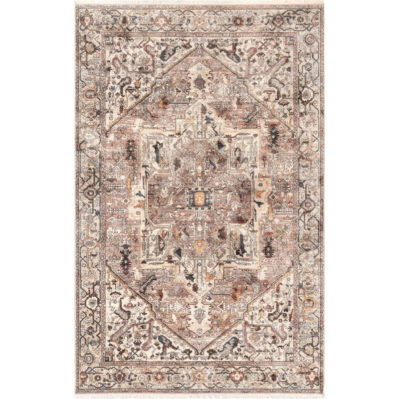 Light Brown Medallion Synthetic Reversible Area Rug 3' x 5'