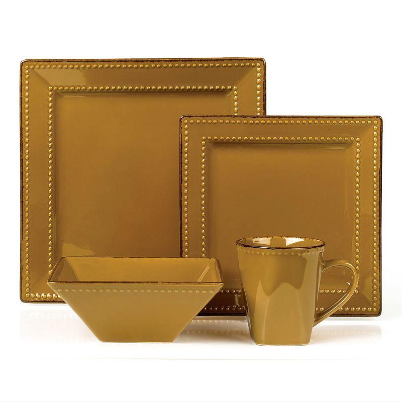 Lorren Home Trends 16 Piece Square Beaded Stoneware Dinnerware set, service for 4, Mocca