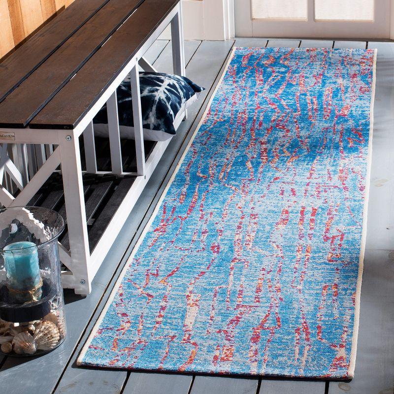 Coastal Breeze Blue and Red Synthetic 2'x8' Runner Rug