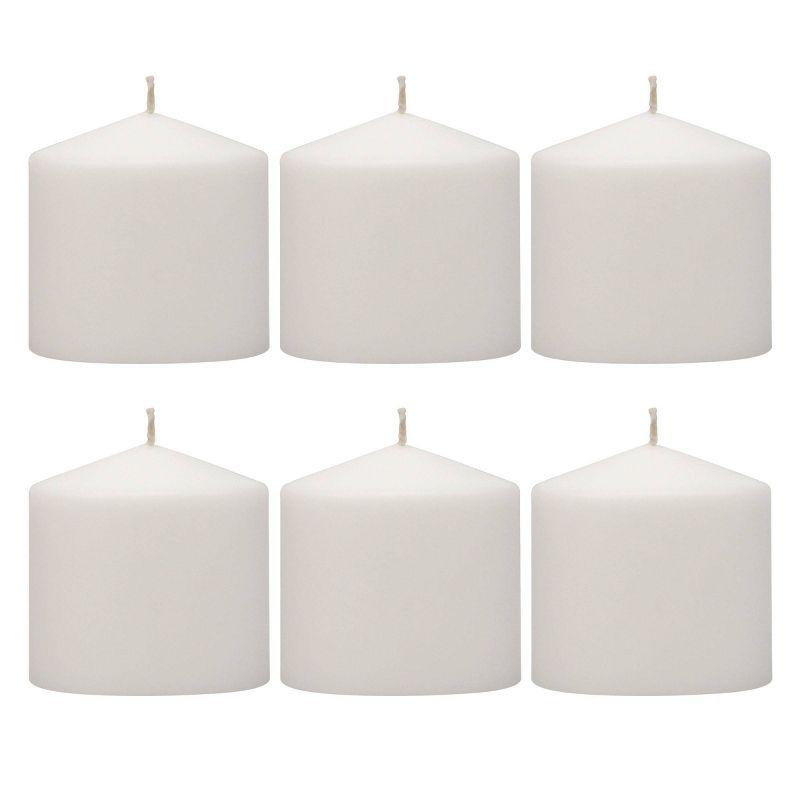 6pk 3" x 3" Pillar Candles White - Stonebriar Collection: Smokeless, Machine-Poured, 18hr Burn Time