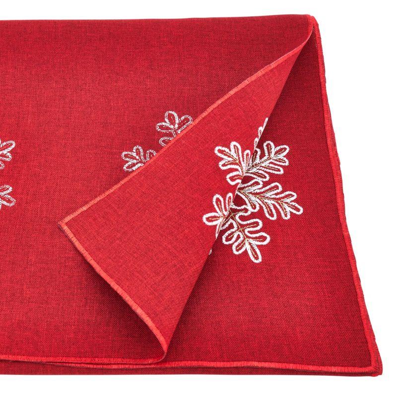 Red Embroidered Snowflake Polyester Holiday Table Runner