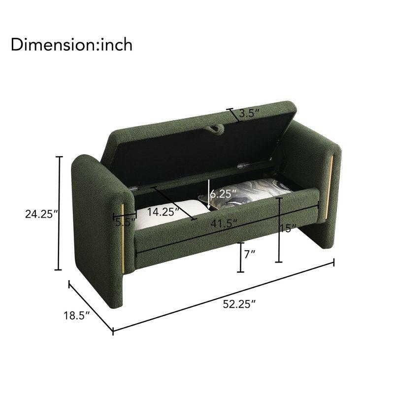 Modern Teddy Bed End Bench with Arms and Storage, Upholstered Large Foot Rest Stool, 52.25in Width