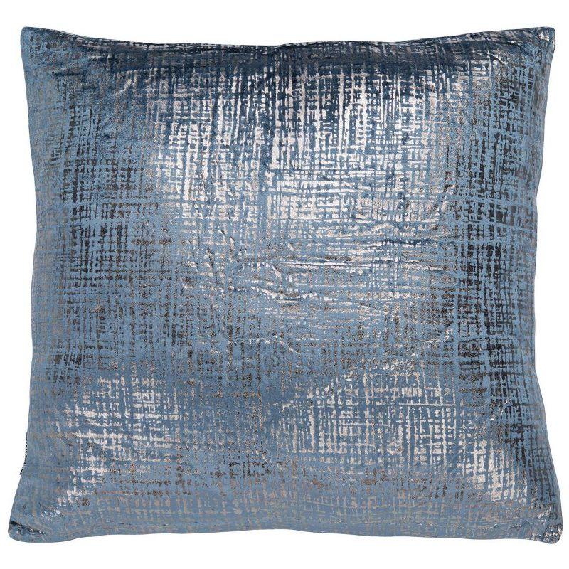 Blue and Gold Velvet Abstract Square Throw Pillow