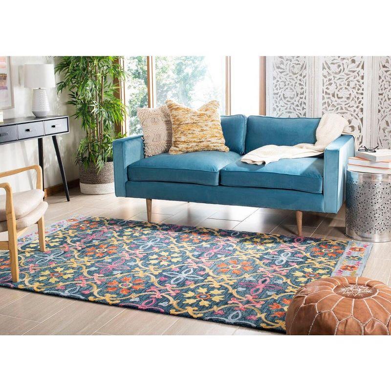 Handmade Blue and Multicolor Wool Area Rug, 5' x 8'