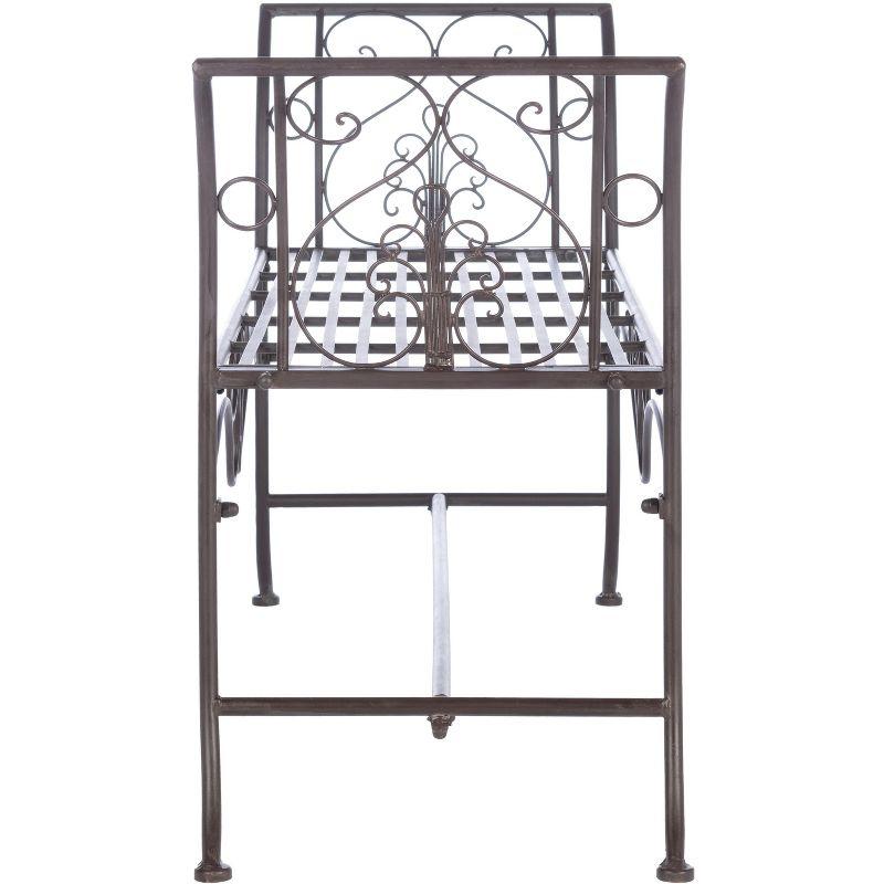 Victorian Elegance Rustic Brown Wrought Iron Outdoor Garden Bench