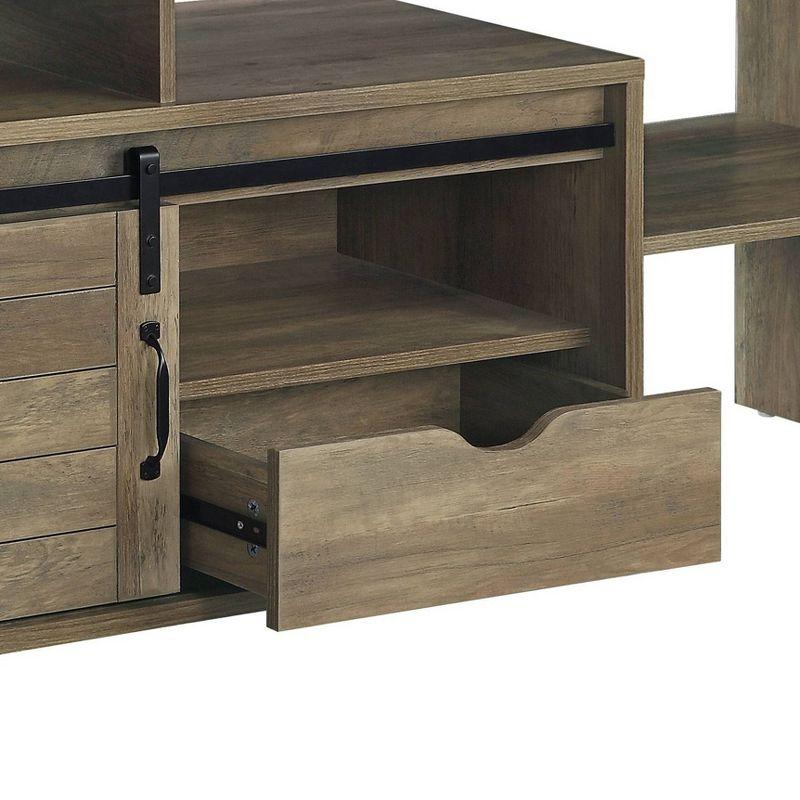 79" Wasim Tv Stand and Console Rustic Oak Finish - Acme Furniture: Sliding Barn Doors, Storage Shelves