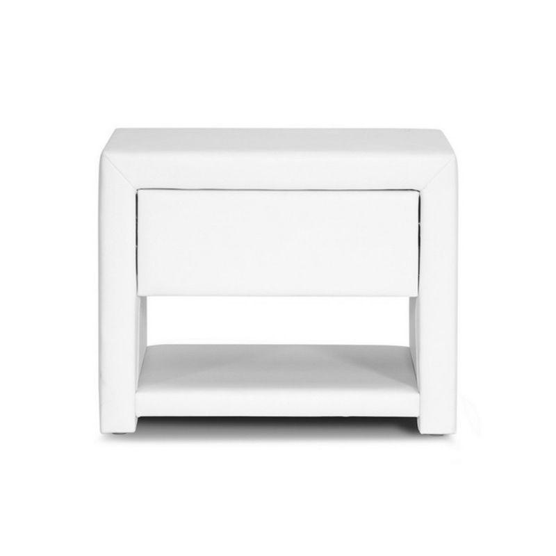 Petite Massey White Faux Leather Modern Nightstand with Single Drawer
