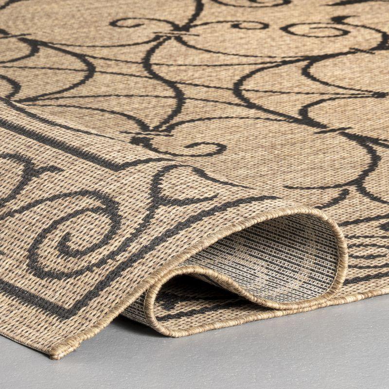 Charming Brown Vine-Inspired 9' x 12' Easy-Care Synthetic Area Rug