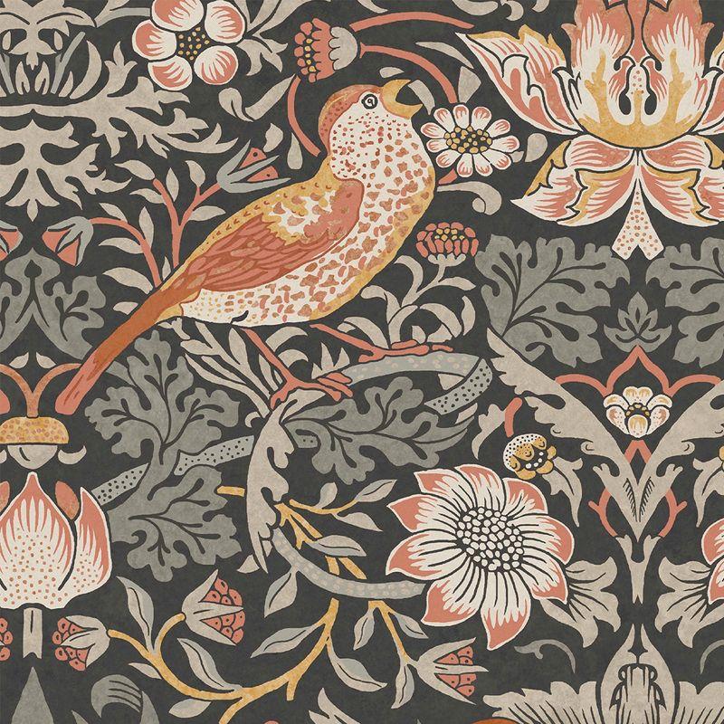 William Morris at Home Strawberry Thief Charcoal Wallpaper