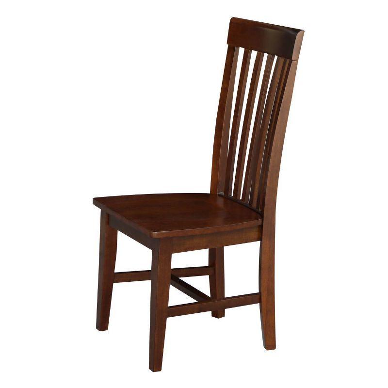 Tall Brown Wood Slat Back Dining Side Chair